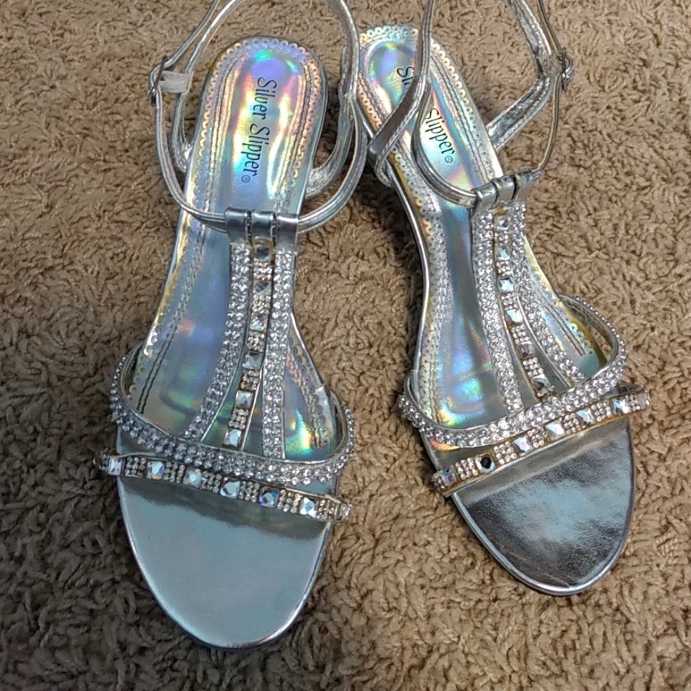 Silver rhinestone slippers!